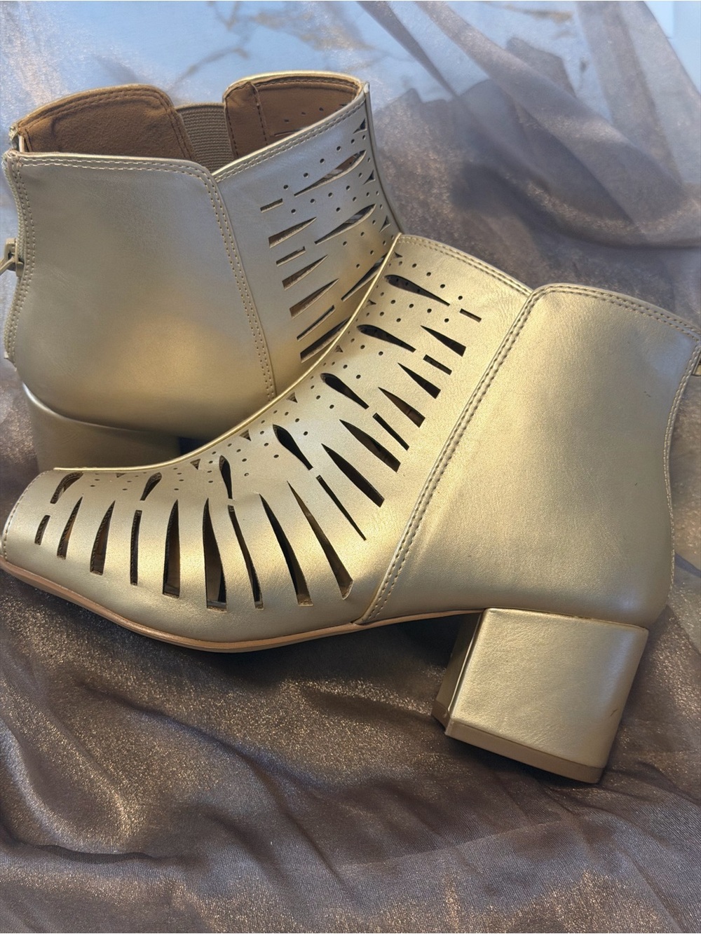 Taylor Metallic Silver Cutout Block Heel Booties